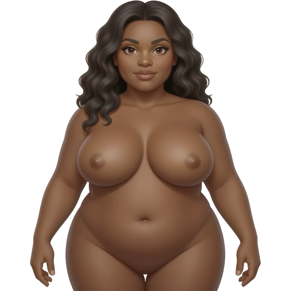 Naked black thick woman with huge lactating tits full body emoji