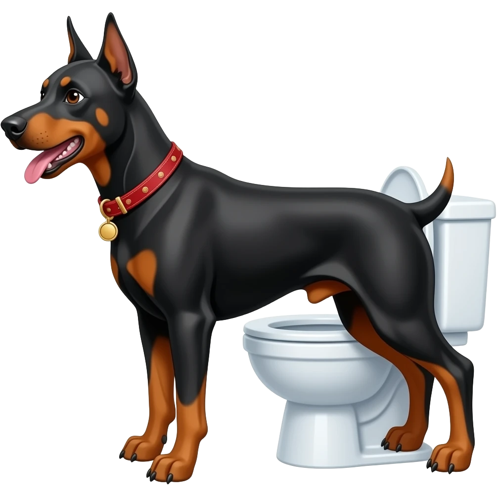perro doberman haciendo en un retrete emoji