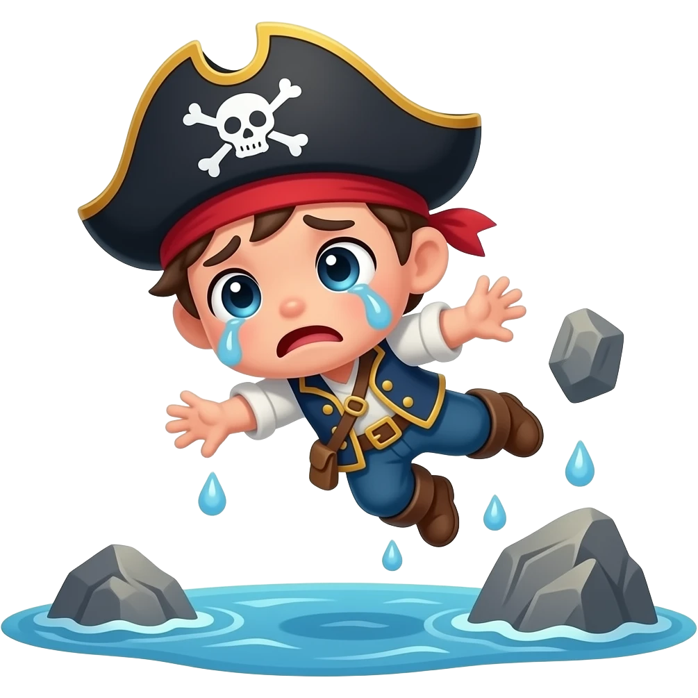 chibi anime boy pirate falls off the rocks down the sea crying worried ...