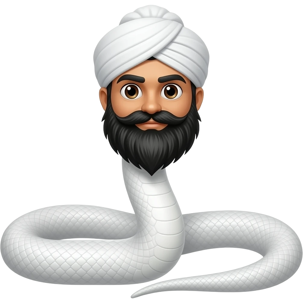 White snake animal with black beard and pagri sehra on head emoji