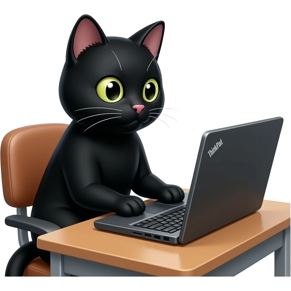 A black lop-eared cat is working on a ThinkPad laptop emoji | AI Emoji ...