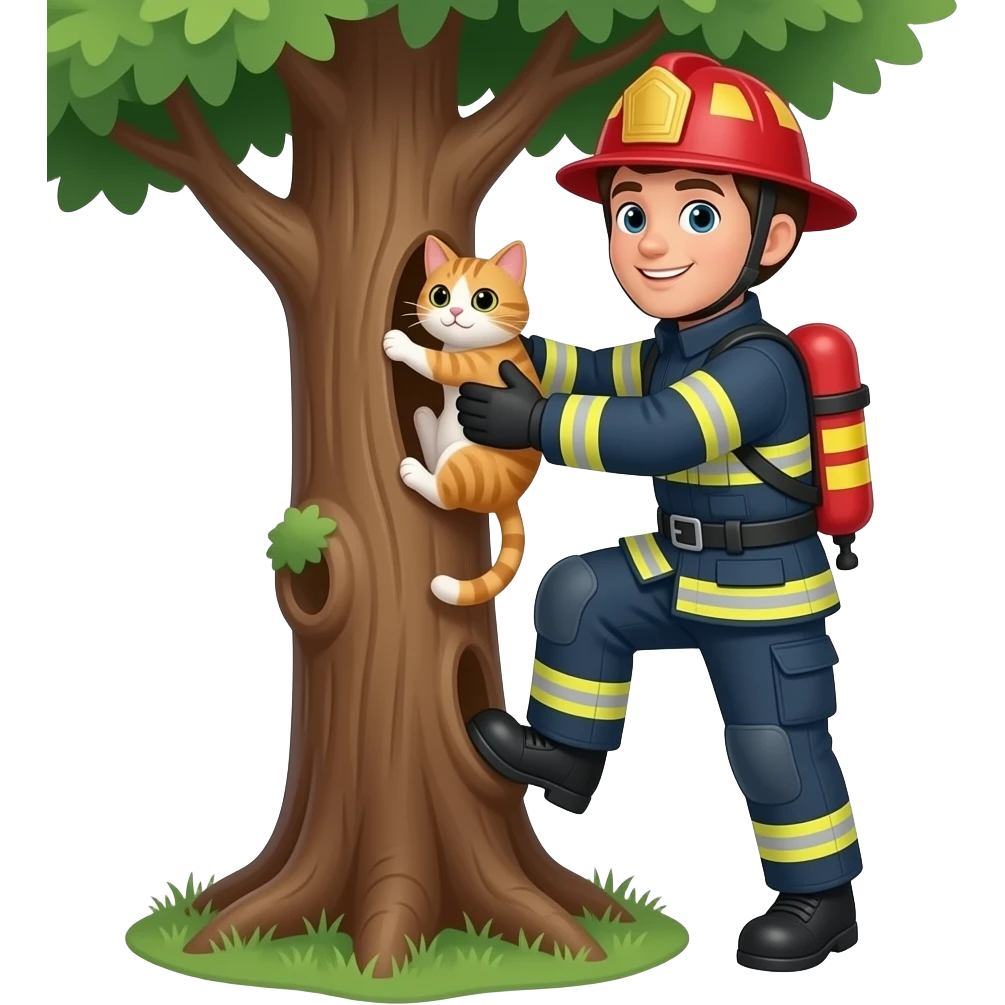 fire fighter hero saving cat from tree emoji
