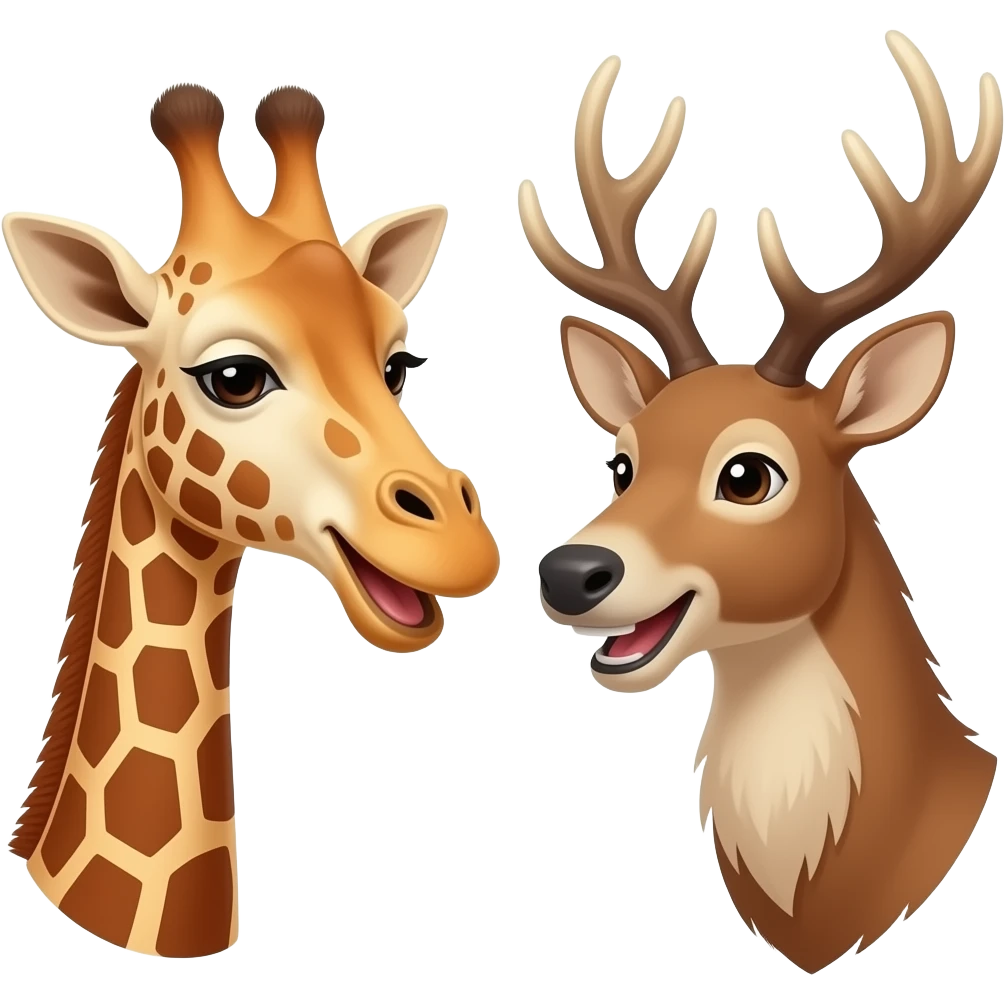 Einfacher Giraffenkopf lachen und Elchkopf lachen und schauen sich an emoji