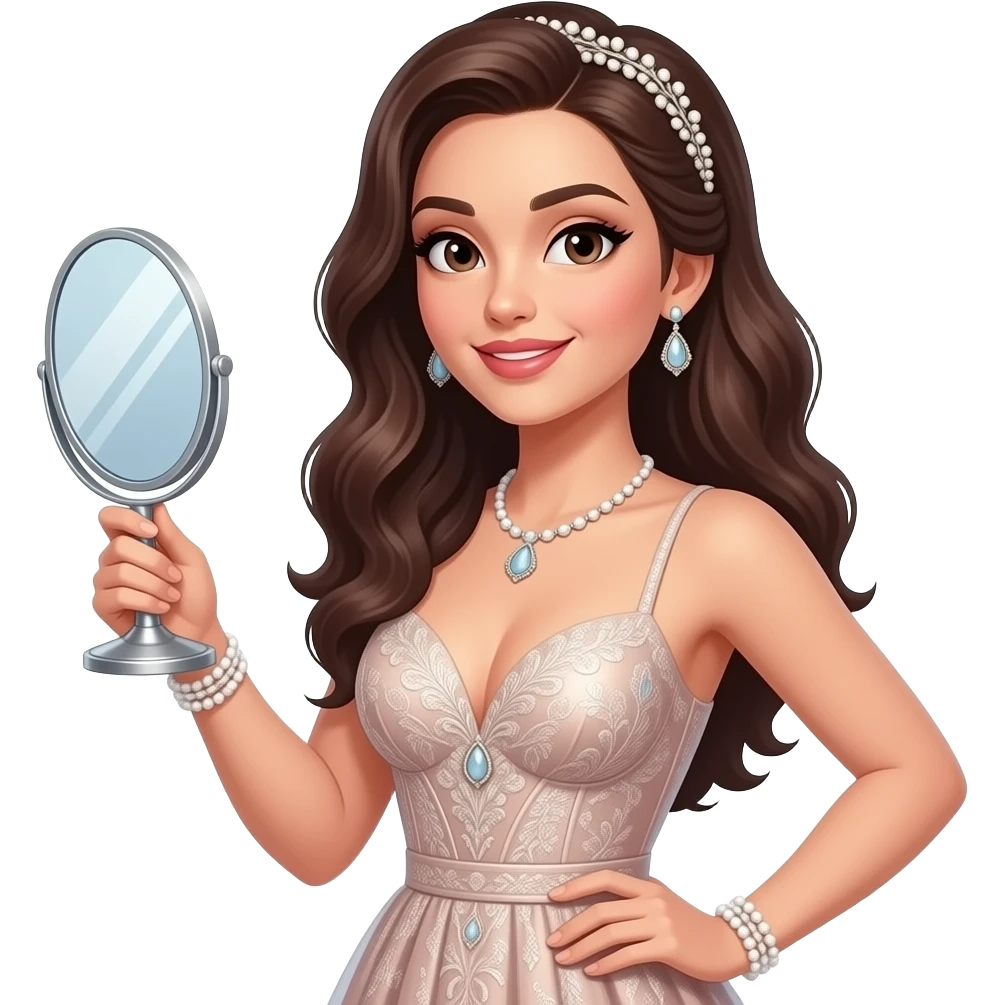 Realisting woman sexy pose elegant dress model looking in the handheld mirror emoji