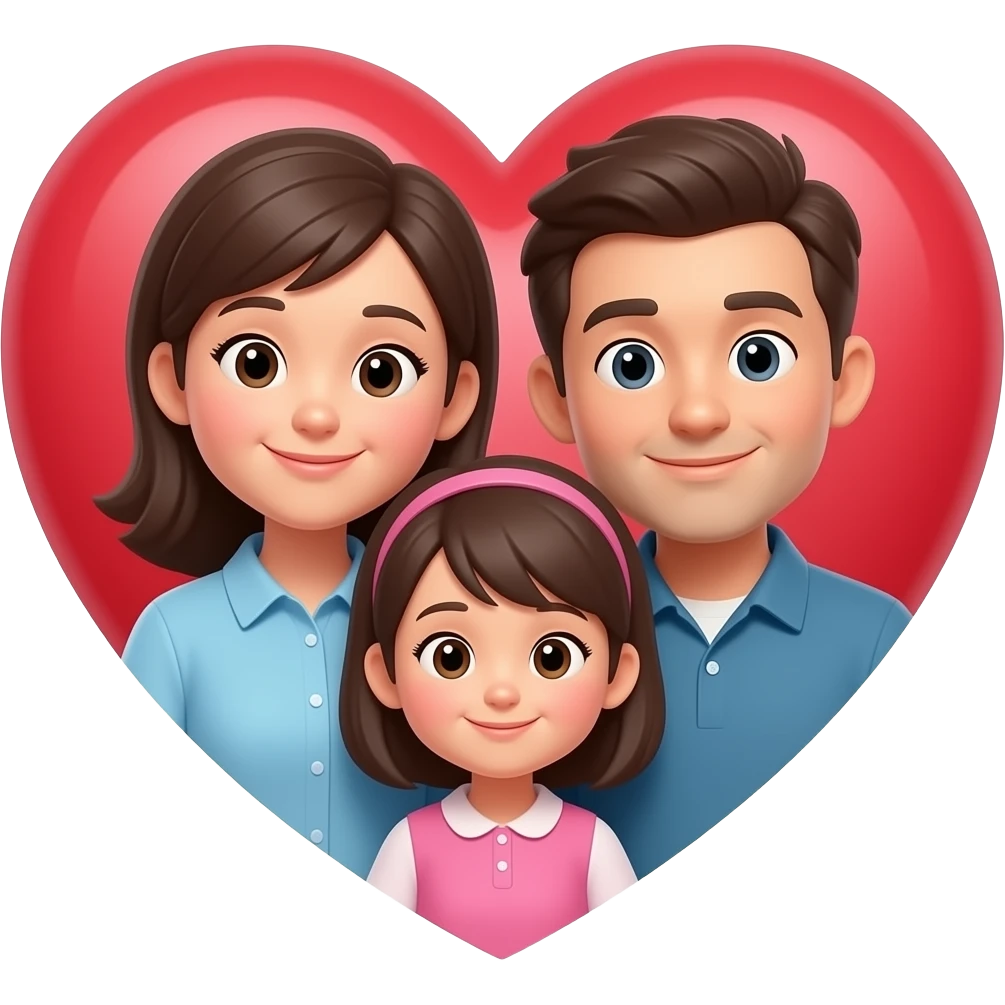 создай рисованную  мультяшную семью в сердечке на белом фоне emoji