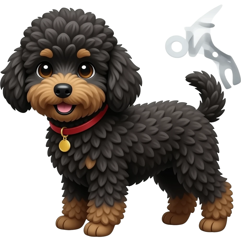 Make a emoji of a black mini golden doodle dog make it realistic emoji