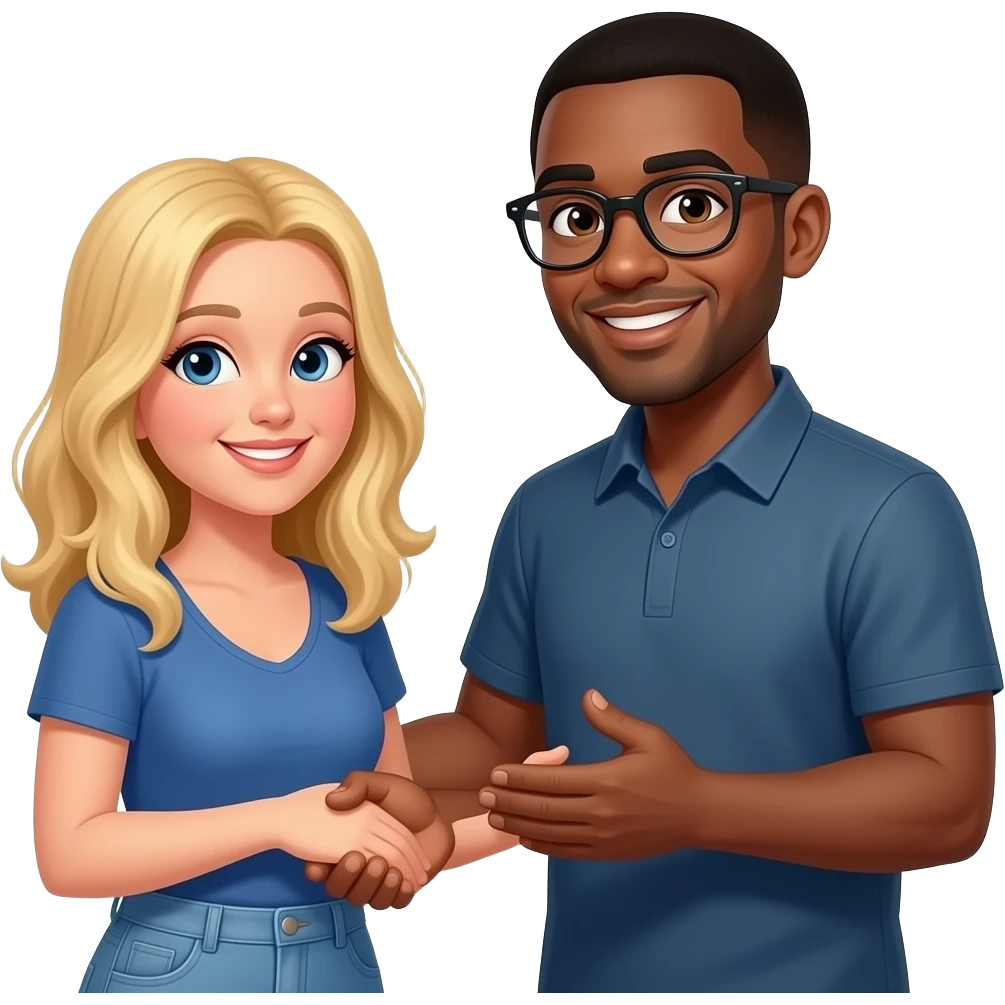 Bald black man greeting his blonde girlfriend emoji