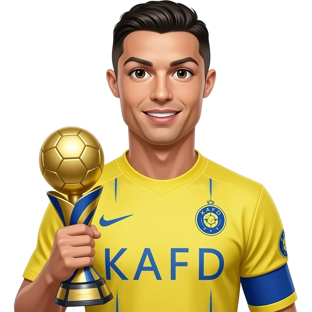Change Ronaldo shirt into yellow color and Put KAFD on shirts and Ronaldo must holding trophy which wins Al nasar emoji