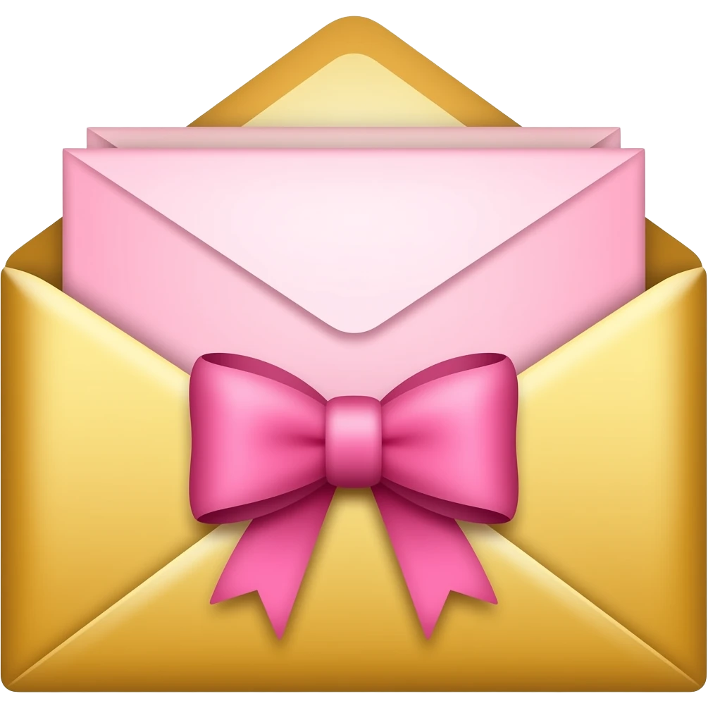 Золотой конверт с розовыми вставками и бантом emoji