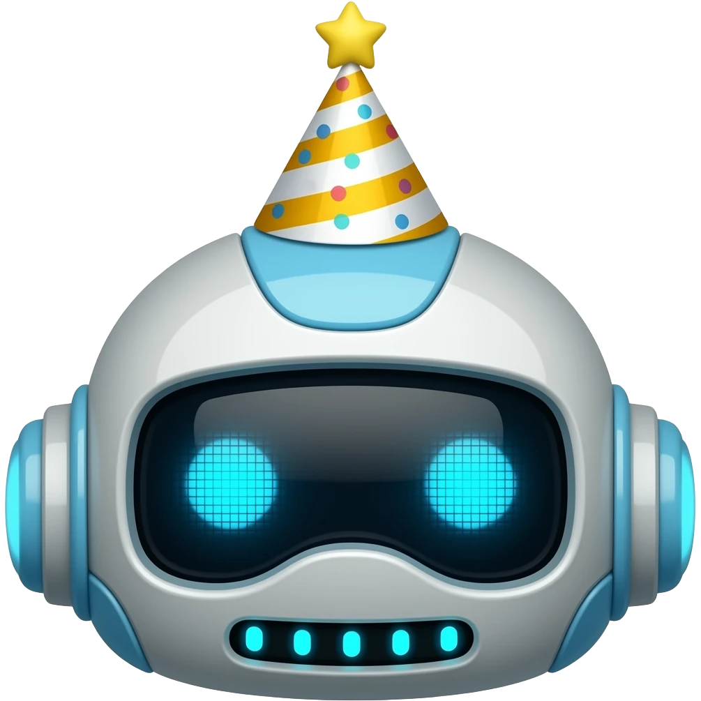robot face wearing a birthday party hat emoji
