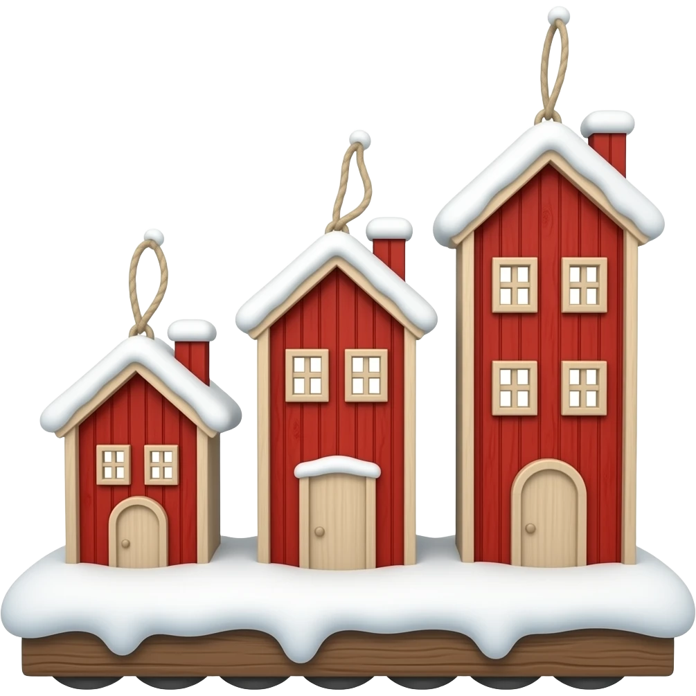 3 red wooden house ornaments，different hight，snow-covered roof emoji ...