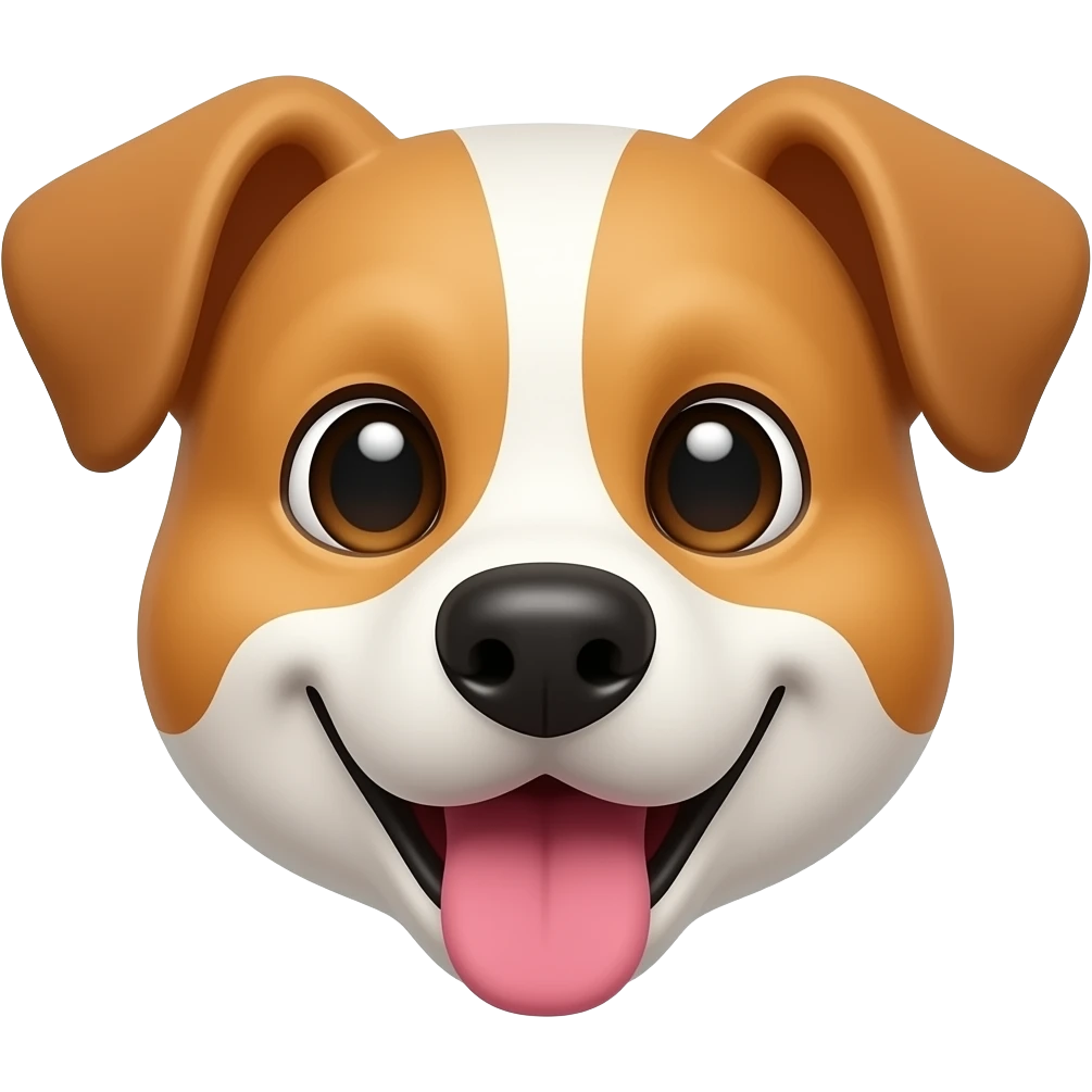 A friendly, cartoon-styled face of a dog, looking forward. Depicted as the face of a dog of various breeds, generally light-brown and white, with pointed or floppy ears and its tongue hanging out. emoji