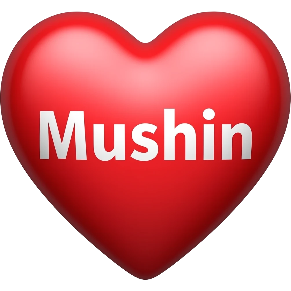 heart that is red ithe word Mushin reversed out in white emoji