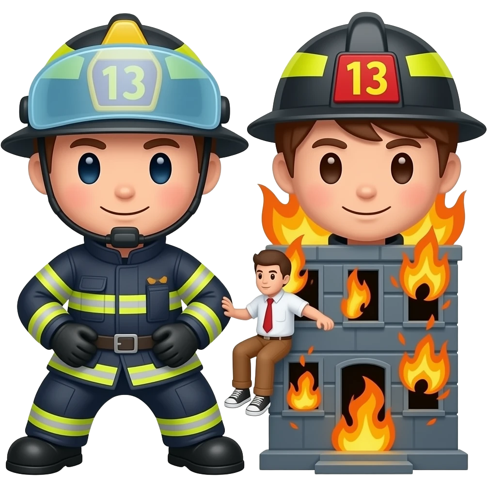 fire fighter hero saving a person from a burning building emoji