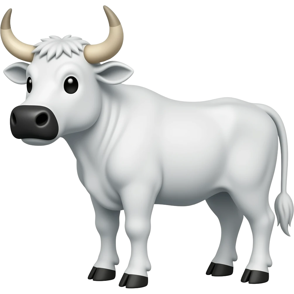 white bull with without horns, black muzzle emoji