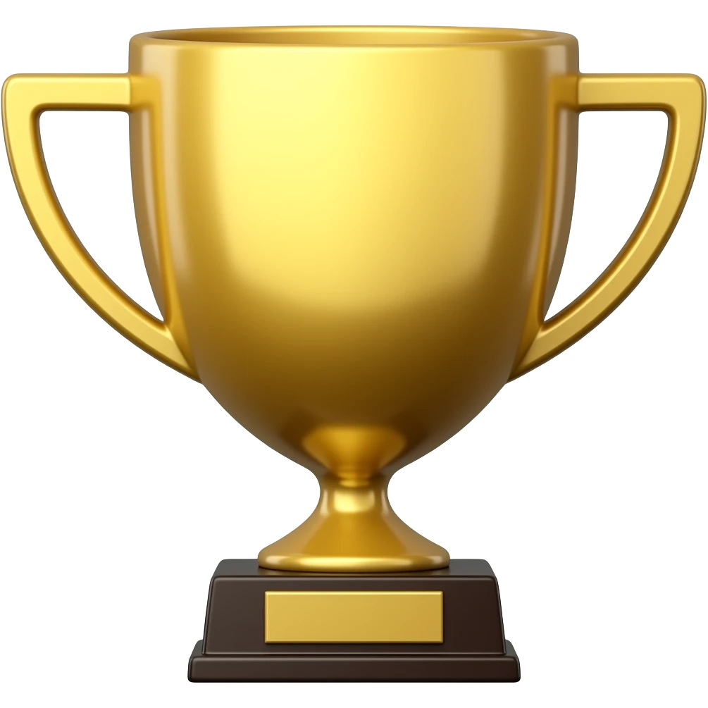Single golden trophy emoji, cute 3D cartoon style, shiny gold cup, centered, glossy lighting, isolated white background, emoji generator style emoji