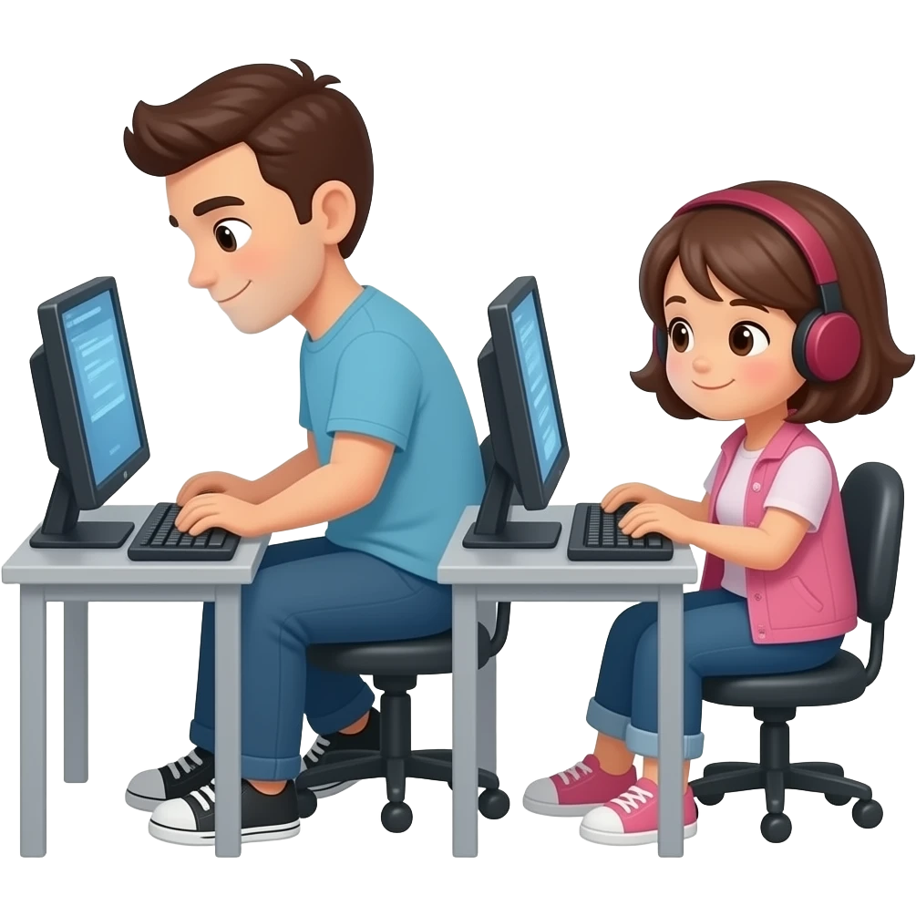 two programmers, one tall, one cute, coding emoji