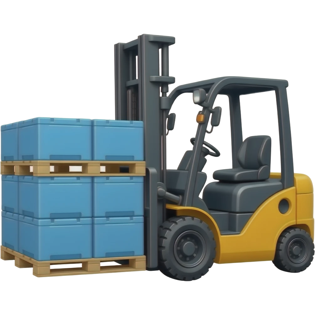 Forklift moving blue pallets emoji
