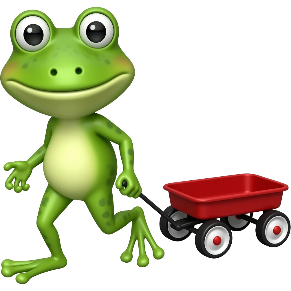 Frog pulling red wagon emoji