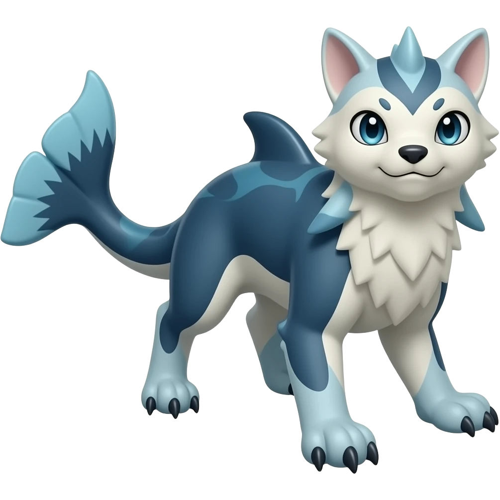 Tough realistic Quadrupedal digitigrade shiny glossy smooth finned frilled gothic tall slim unique epic legendary shiny edgy cool cyberpunk-solarpunk-fantasy-Absol-Sprigatito-Vaporeon-Furret-Manectric-Mudkip-Fakémon-hybrid with an orca tail emoji