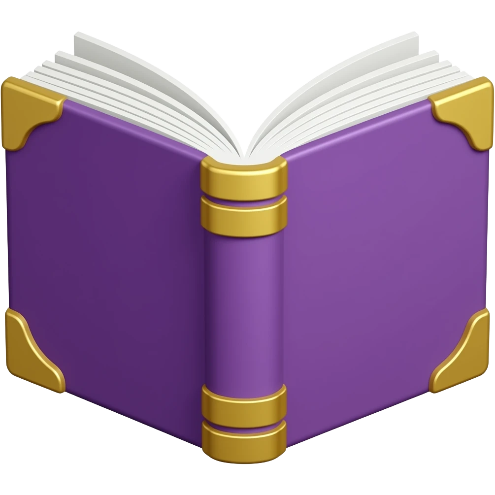 open purple book with gold corners on exterior, pages facing viewer emoji