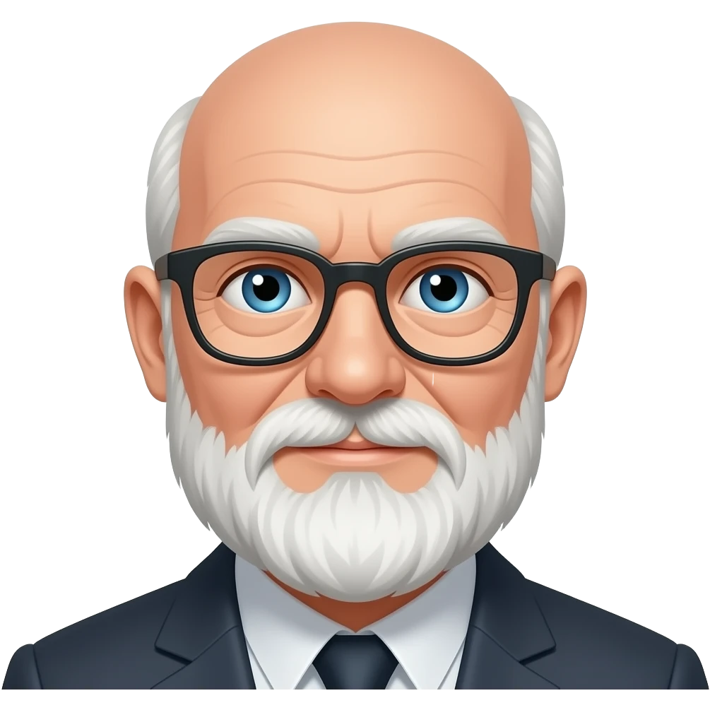 blue eyed, shaved head, old man, white beard, glasses emoji