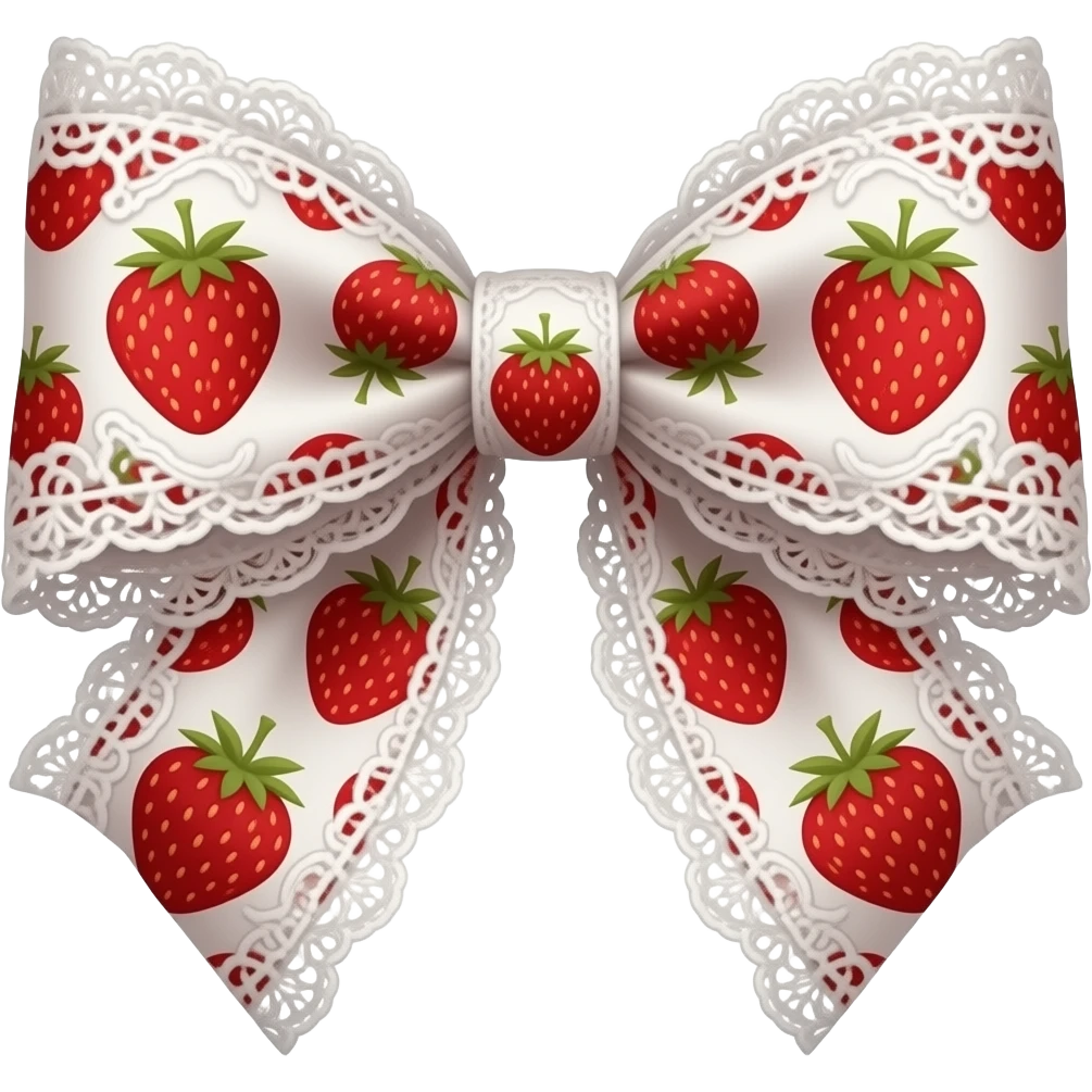 red and white with strawberry rococo style pattern on bow lace coquette bow emoji