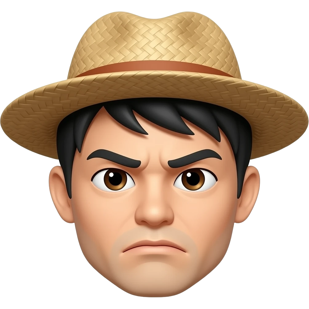 asian sterotype straw hat frowning yellow head emoji