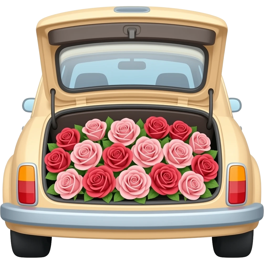 beige pastel car in the trunk many roses emoji