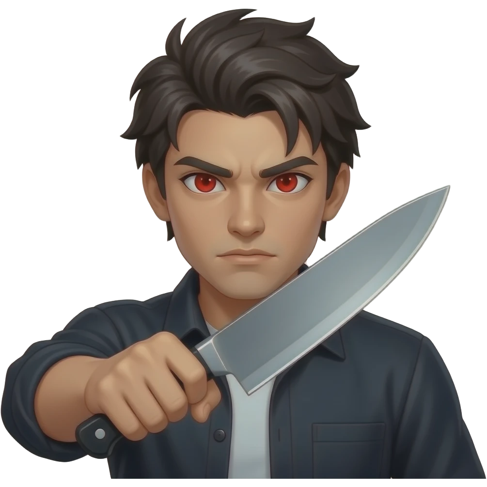 крош с ножом  и с  карасными глазми и emoji