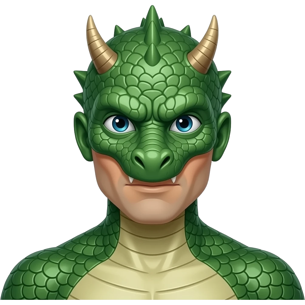 bald male with a dragon face and green dragon scales emoji