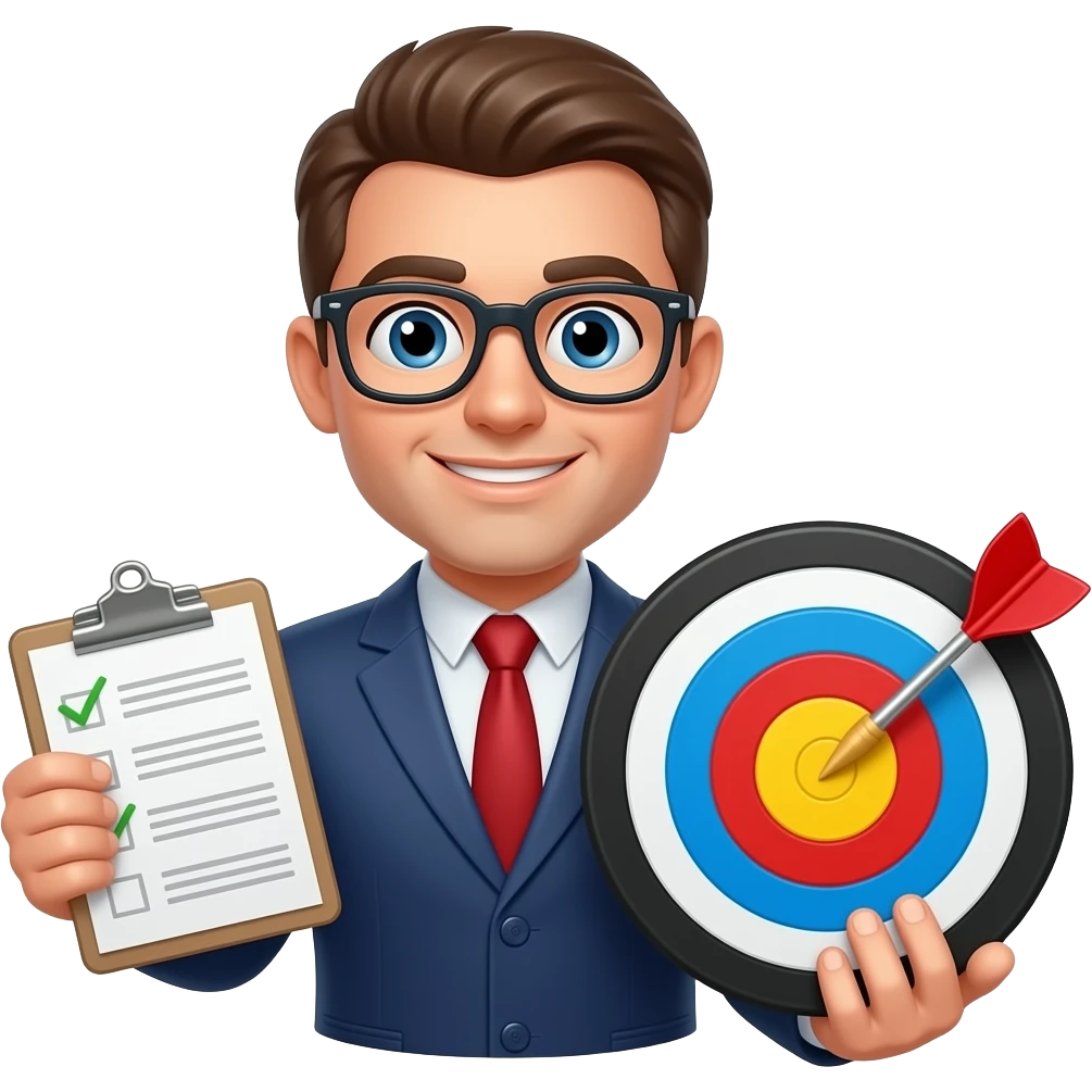 Manager with checklist and target emoji