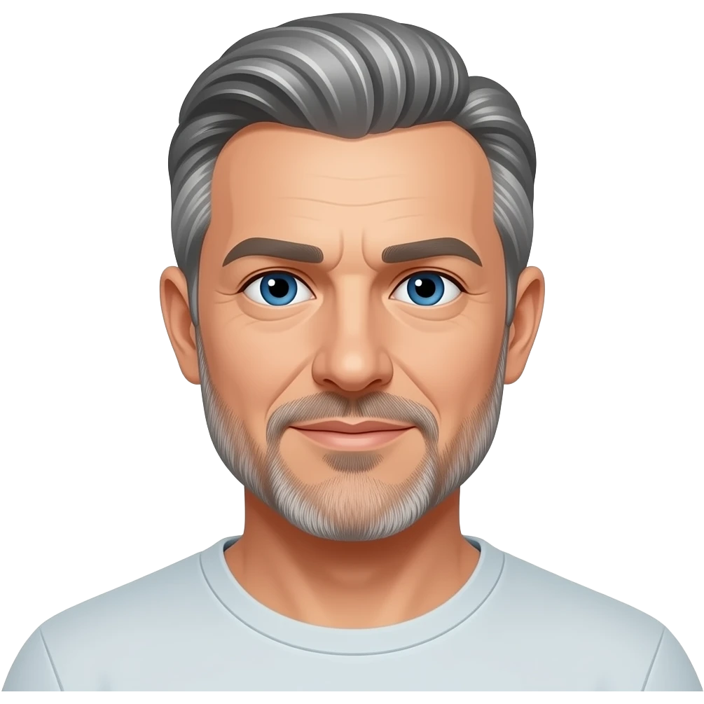 very simple, clean,  middle aged man with stubble, blue eyes & salt and pepper hair with left side quiff emoji