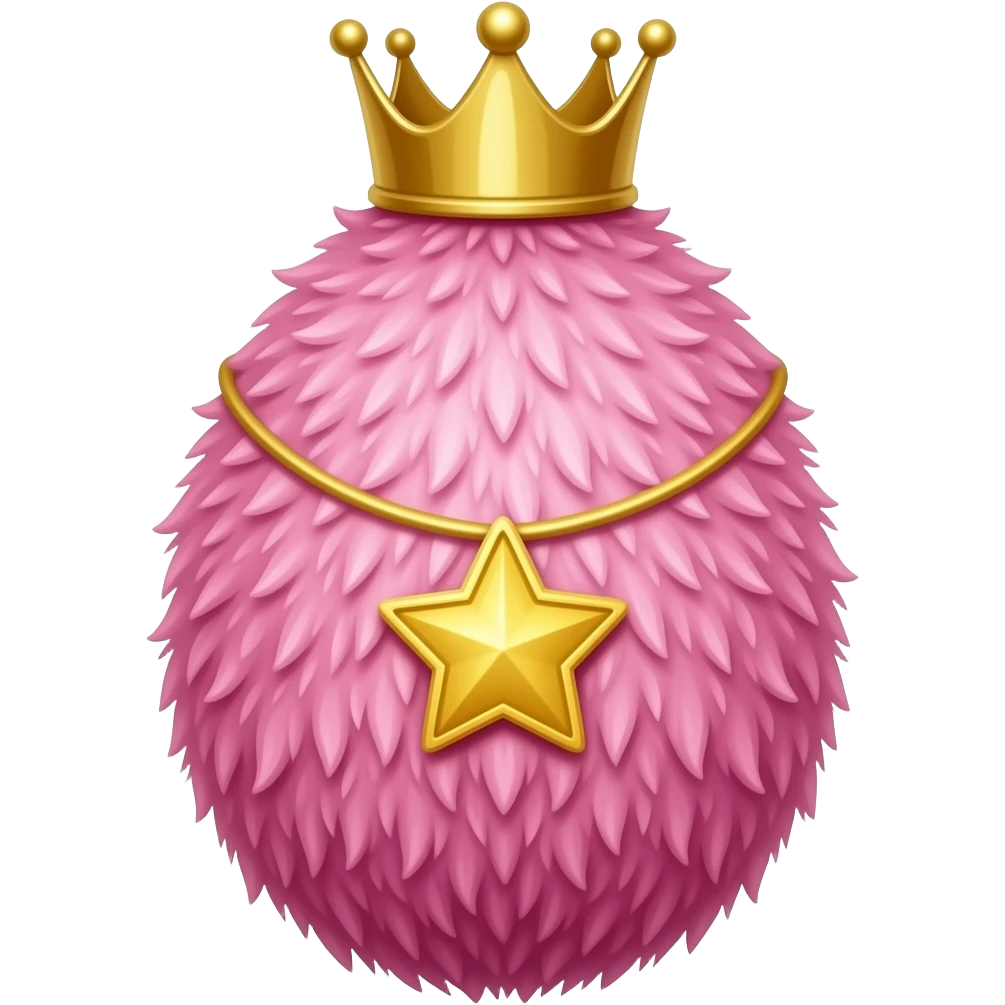 Pink furry egg wearing without egg gold crown and yellow star necklace emoji