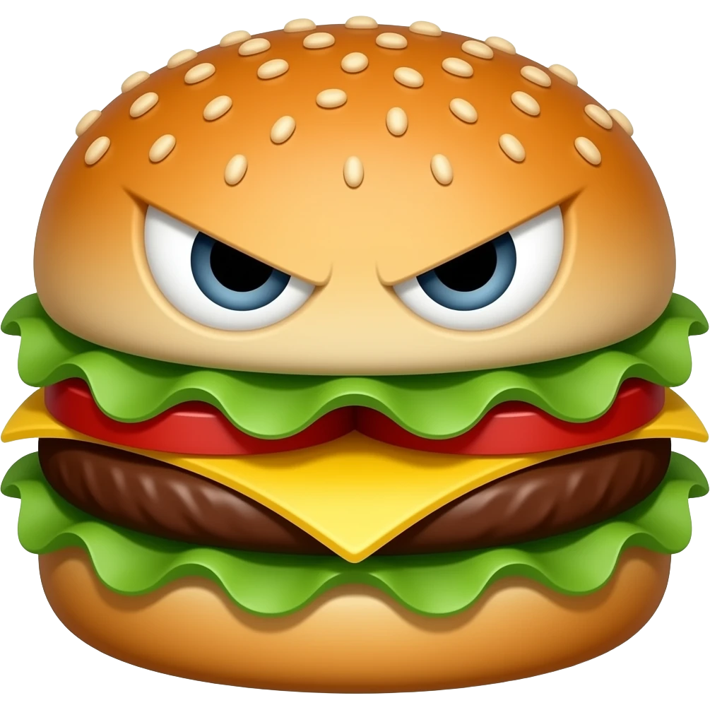 evil burger with eyes and mouth emoji