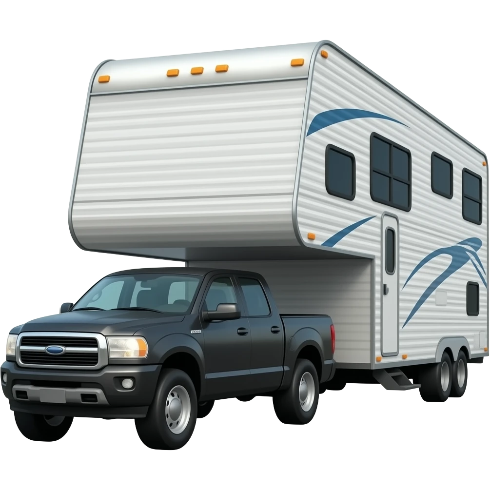 black truck towing a white travel trailer emoji