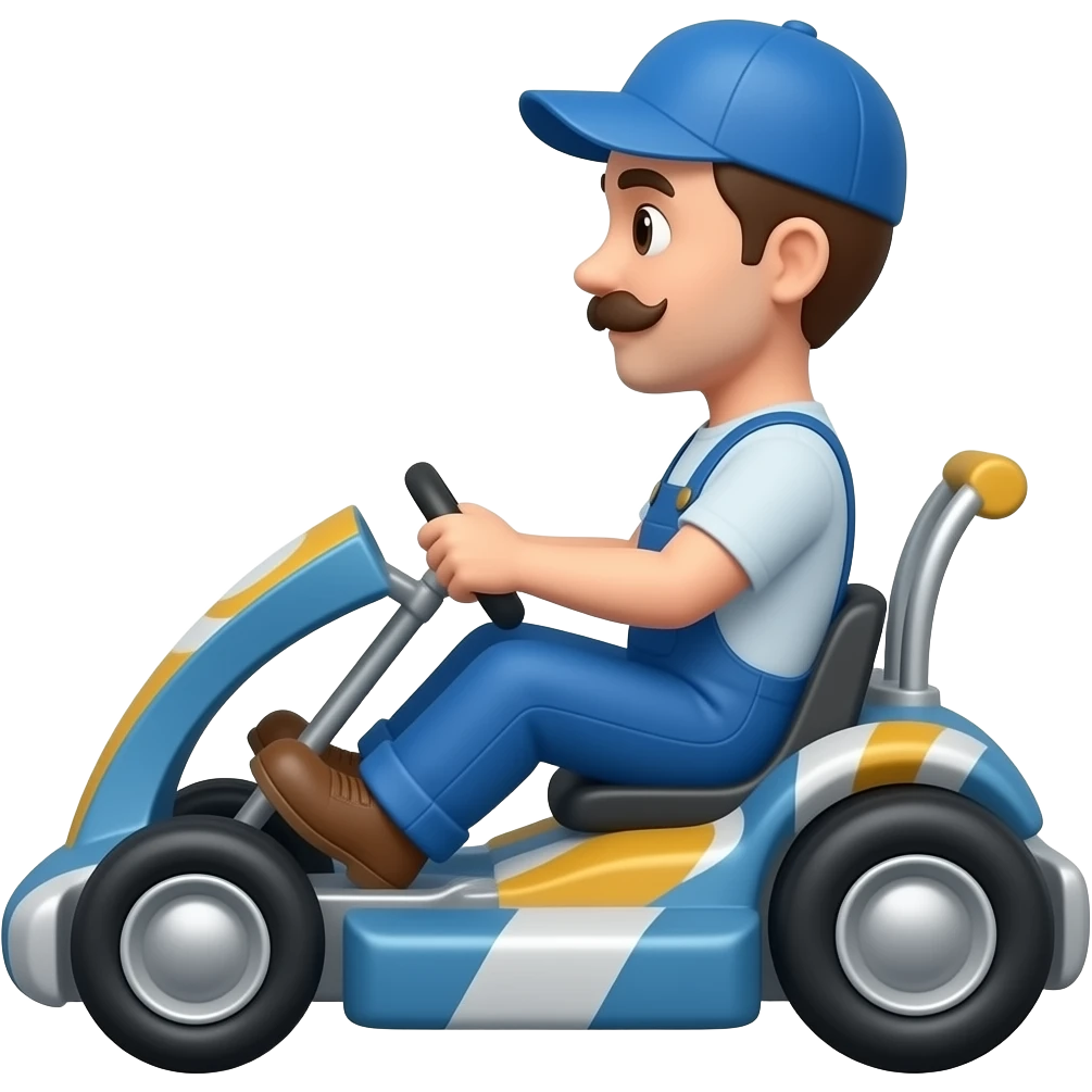 a plumber with a mustache in a kart, side view emoji