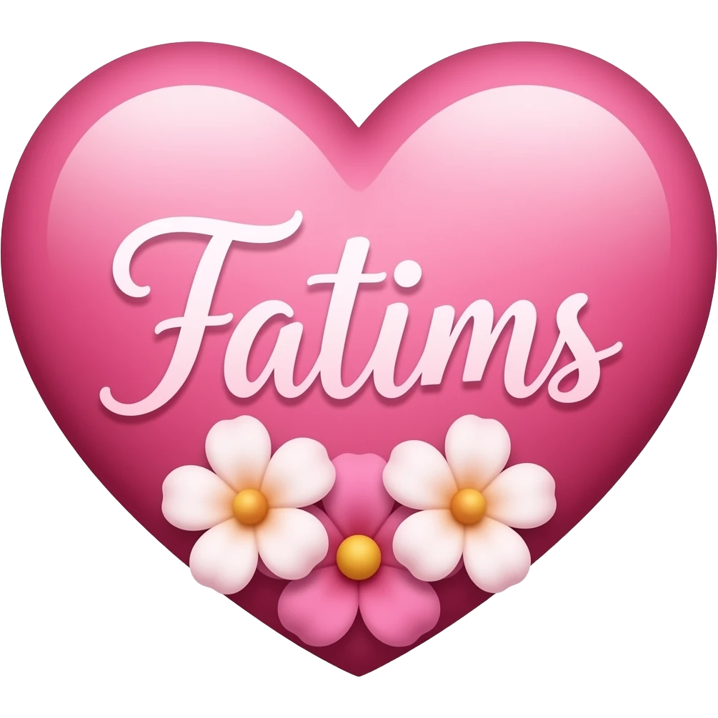 Coração cor pink com flores no meio o nome Fatims letra linda emoji