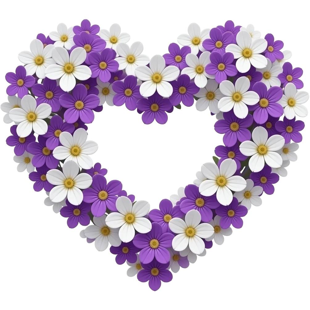 Heart made by purple and white flowers emoji
