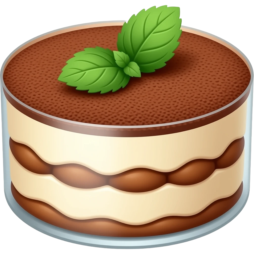 Round tiramisu with mint leaf on top emoji