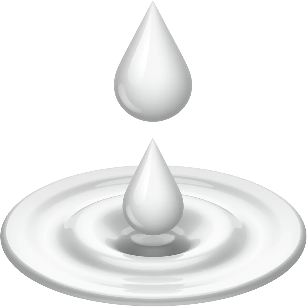 White Droplets not in a line dropping into a white puddle Tc emoji