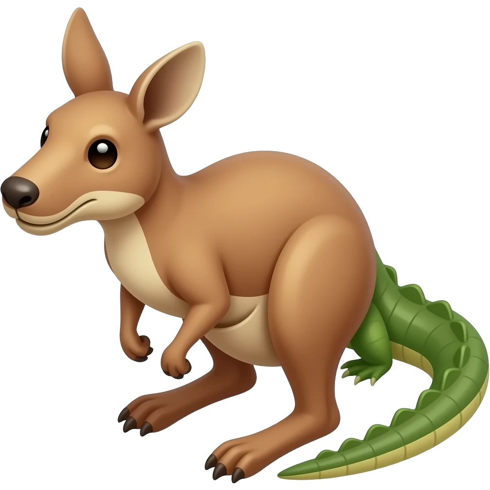 🦘 kangaroo + 🐊 crocodile → fused and combined into one creature, 3/4 top-down isometric game unit without any ground, readable silhouette, mobile game style, single anatomy, large head, simplified details, recognizable at 64x64, emoji color language, transparent background emoji