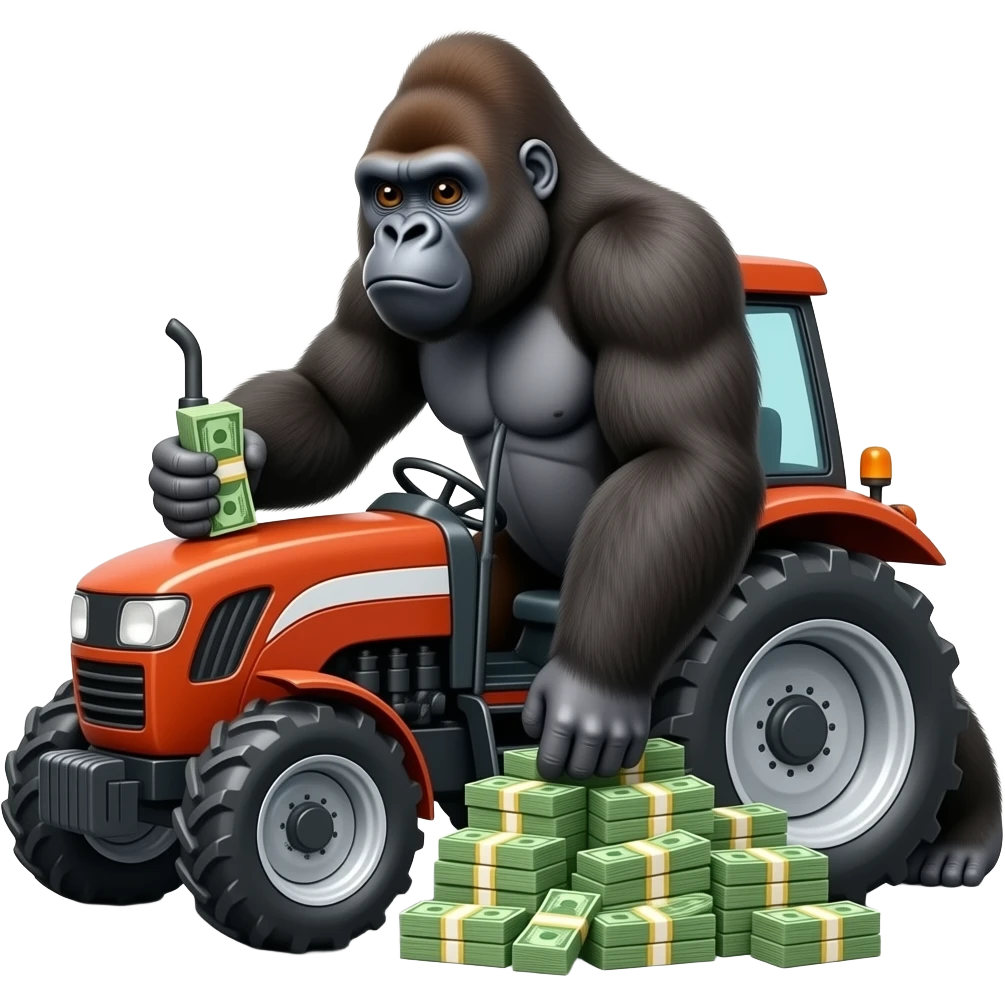 a gorilla moving piles of money on a tractor emoji | AI Emoji Generator