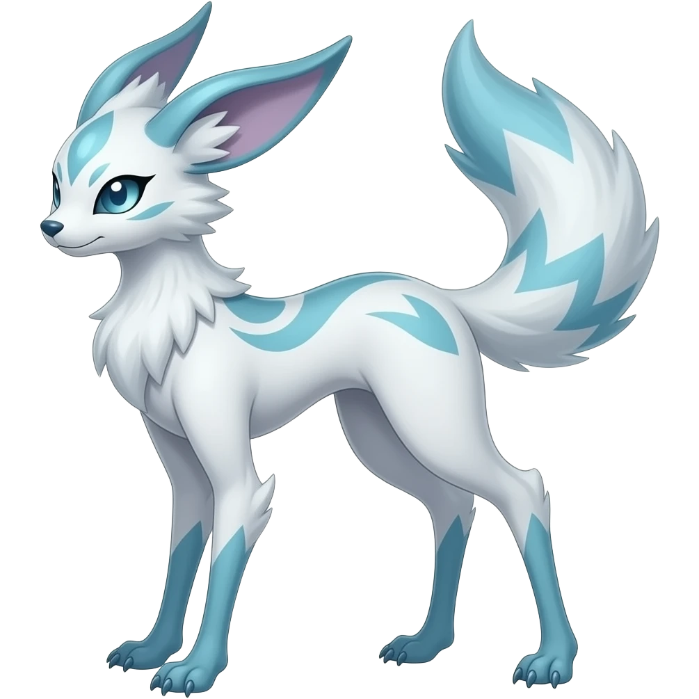 Slim thin lanky scrawny tall elegant oriental feral painted Asian Absol-Glaceon-Sylveon-fusion-hybrid-creature emoji