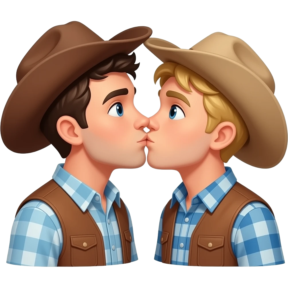 Man with brown hair kissing kiss with blonde hair wearing cowboy hats emoji