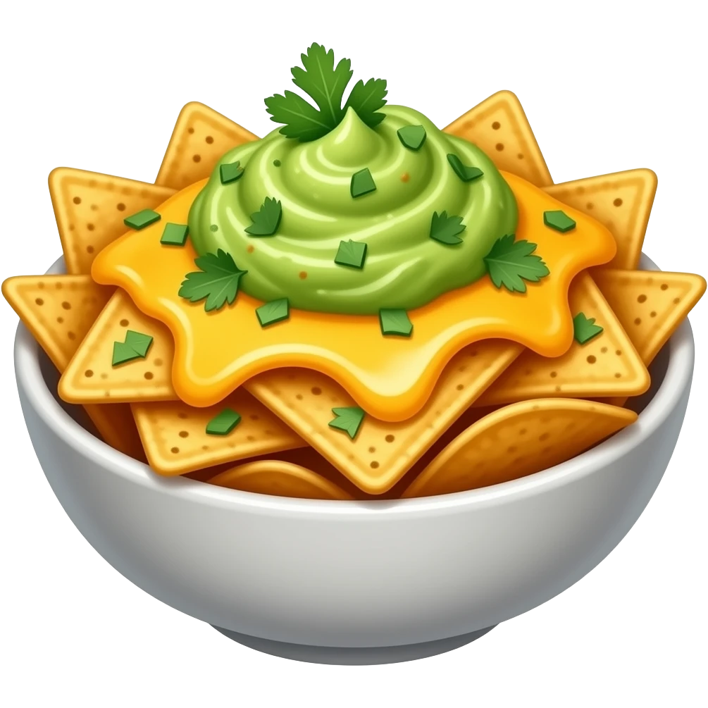 Nachos in a bowl- baked witch cheese and guacamole emoji