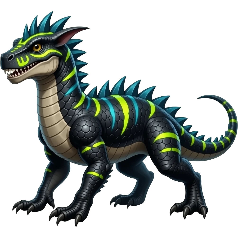 Cool edgy ancient black-scaled with neon-colored stripe markings emoji