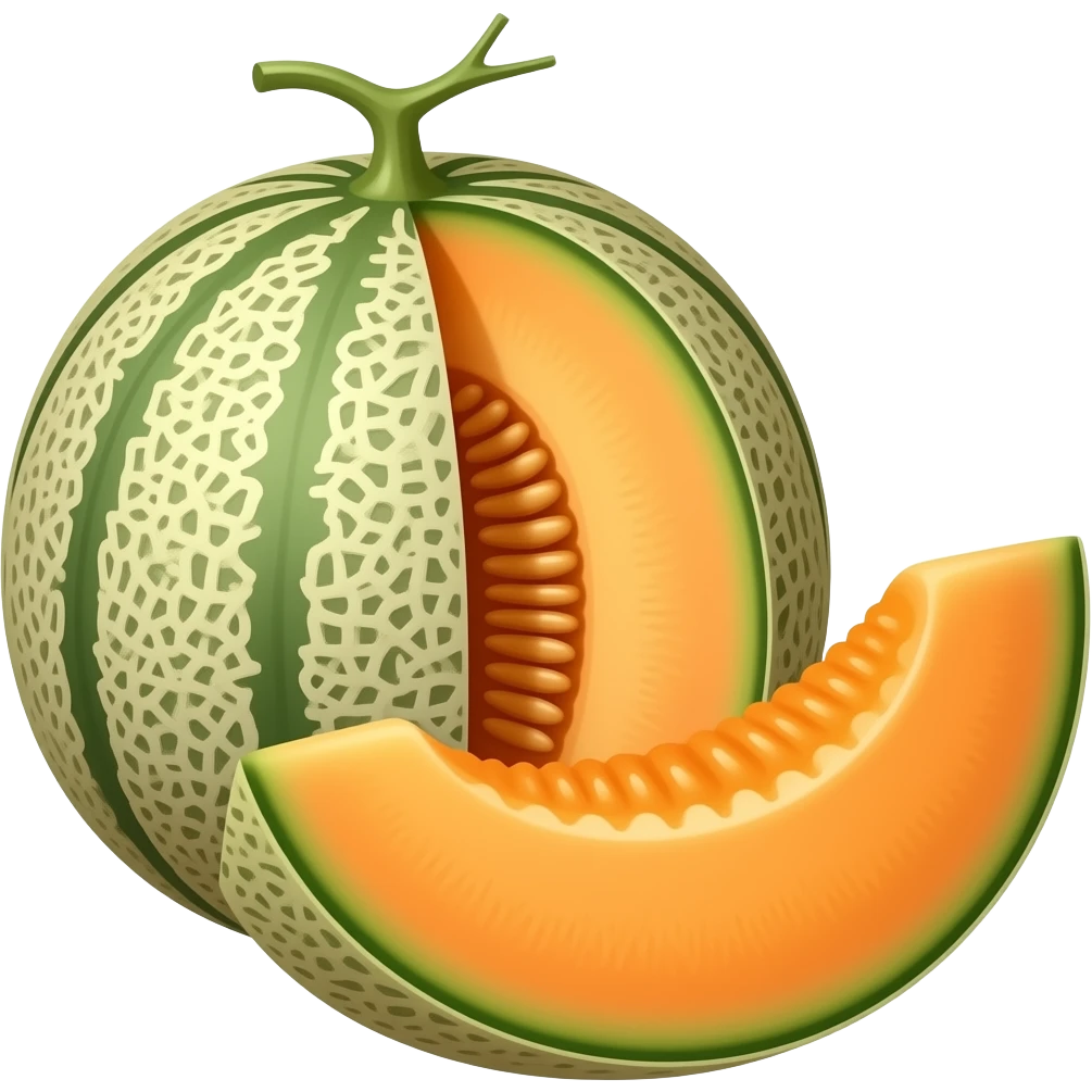 ripe whole and sliced cantaloupe emoji