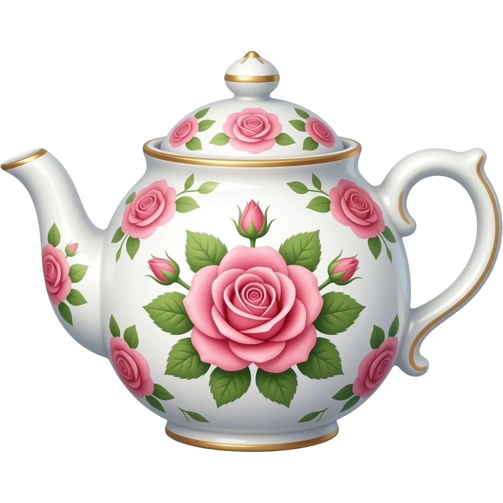 一个白色少女茶会的茶壶，上面有玫瑰花图案 emoji