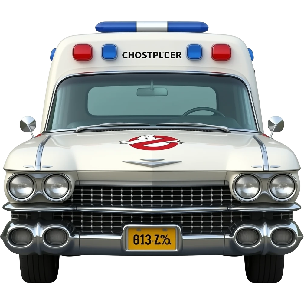 ecto1 ghostbusters ambulance 1959 Cadillac Miller-Meteor Sentinel, highly detailed hyper realistic emoji